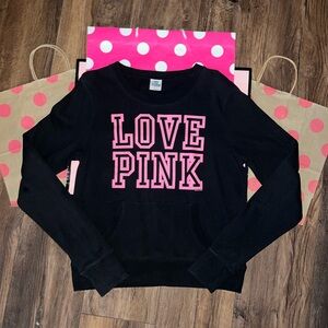VINTAGE VS PINK Size MEDIUM Black With Hot Pink Logo Crew Sweatshirt.